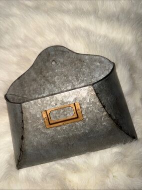 Metal Wall Pocket Organizer in Gray with Brass Accent